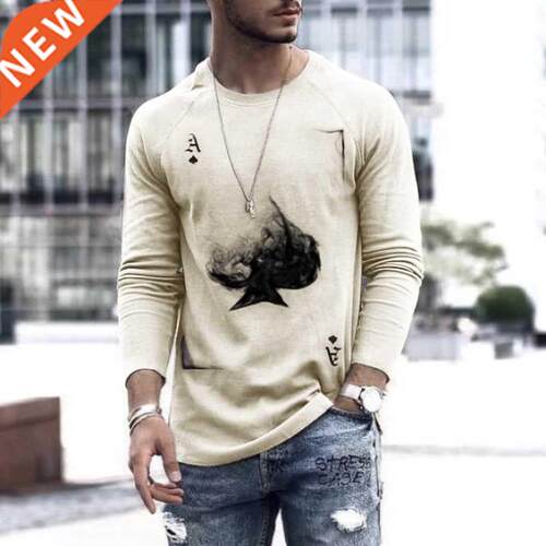 Long Sleeve Shirts Men Poker Print Slim Tshirts Autumn Fashi