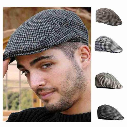 Fashion Herringbone Newsboy Baker Boy Tweed Flat Cap Mens Ga