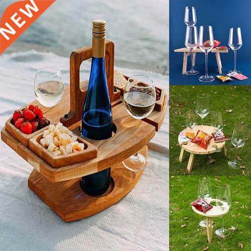 Portable Wooden Picnic Table Carry Handle Outdoor Folding Wi
