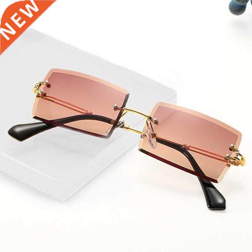 Retro small rectangle sunglasses women rimless square sun gl