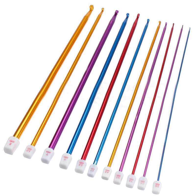 11pcs 27cm Multicolour Aluminum Tunisian Afghan Crochet Hook