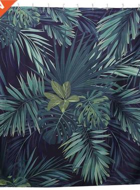 Green Shower Curtain Leaves Printing Pattern Modern Natural