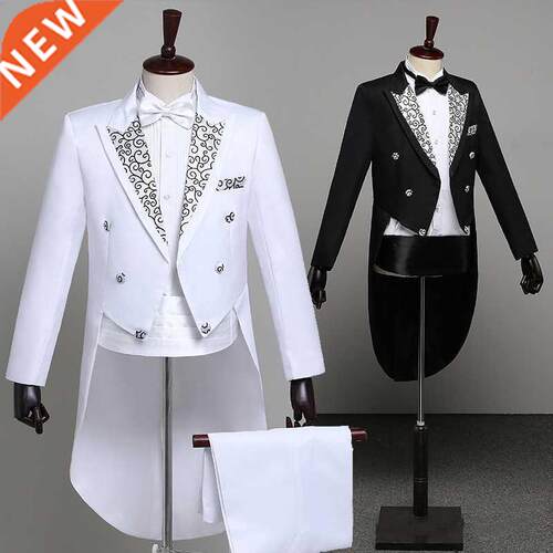 Tuxedo Dress Suits Men Classic Embroidery Shiny Lapel Tail C