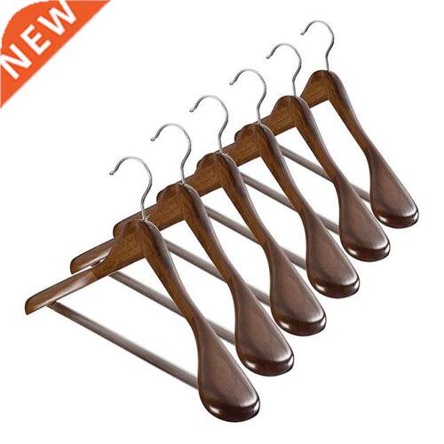 Wide Shoulder Wooden Hangers 6 Pack With Non Slip Pants Bar