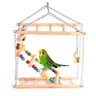 Parrot Ladder Toy Bell Natural Anti-biting Bird Cage Ladder