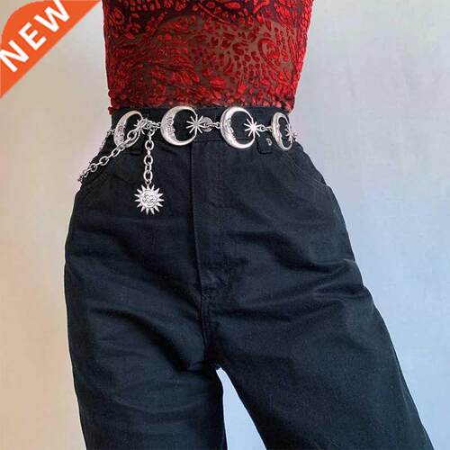 Harajuku Punk Moon Metal Belts Women Vintage High Waist Chai