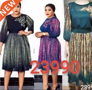 L-XXXL Large Size Ladies Fat MM Africa Pleated Dress非洲女裙