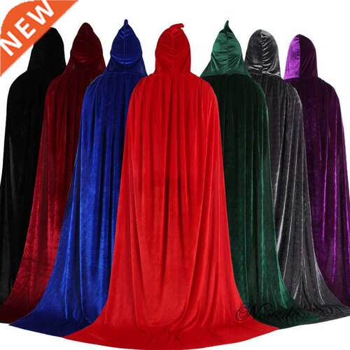 Adult Kids Halloween Velvet Cloak Cape Hooded Medieval Costu
