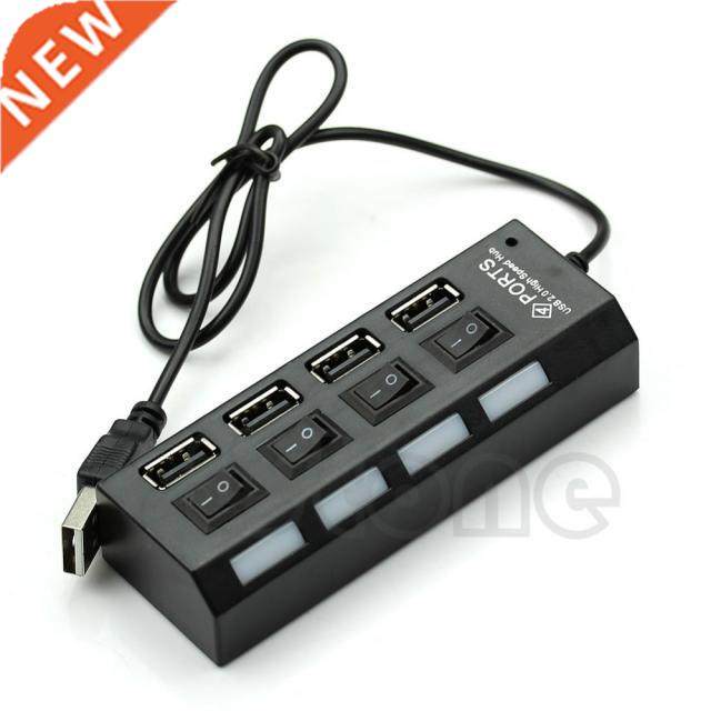Multi Expansion 4 Ports USB 2.0 Power On/Off Switch LED Hub