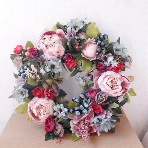 Artificial Wreaths Silk Peony Flowers Round Heart