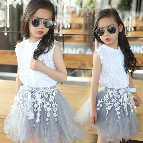 Girls Clothing Sets Summer Lace T-Shirts Floral Tutu Skirt 2