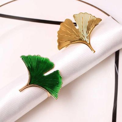 4pcs Ginkgo Leaves Napkin Ring Green Gold Silver Buckle