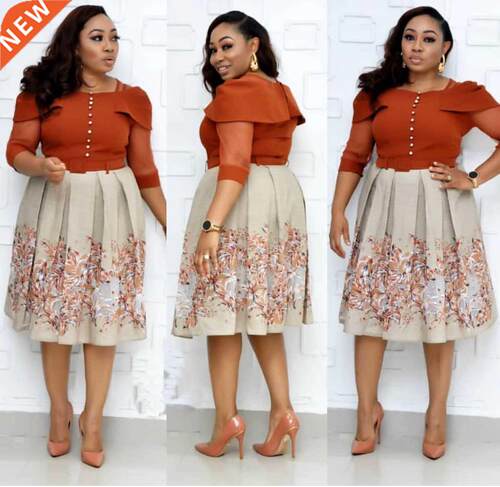 One-line African A-line lady's Dress with lotus leaf sleeves