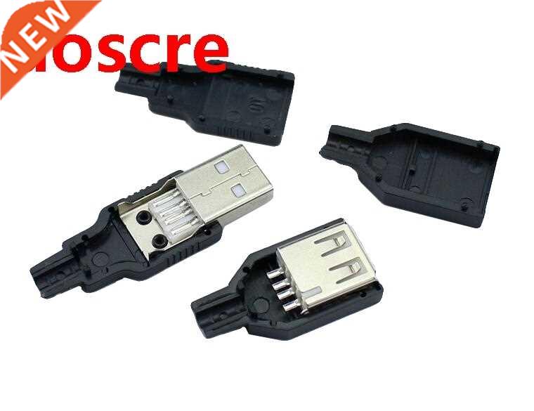 10pcs Male Female USB 4 Pin Plug Socket Connector With Bla