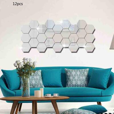 12Pcs/Set 3D Mirror Wall Stickers Home Decor Hexagon Acrylic