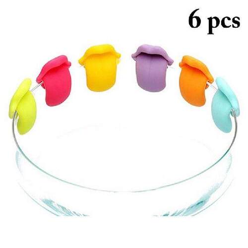 6PCS New Creative Wine Glass Charm Reusable Tongue Shape