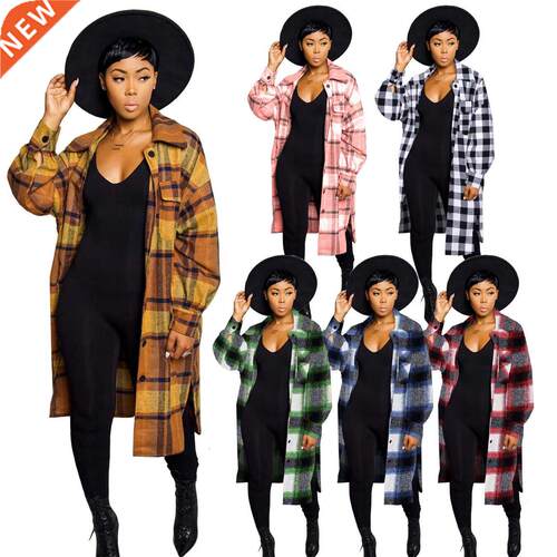 The new 2021 oversized women's woolen long jacket with a sli