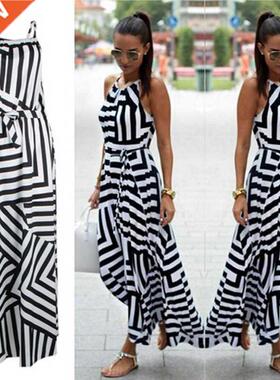 Summer Maxi Long Dress New Fashion Women Sexy Boho Striped S