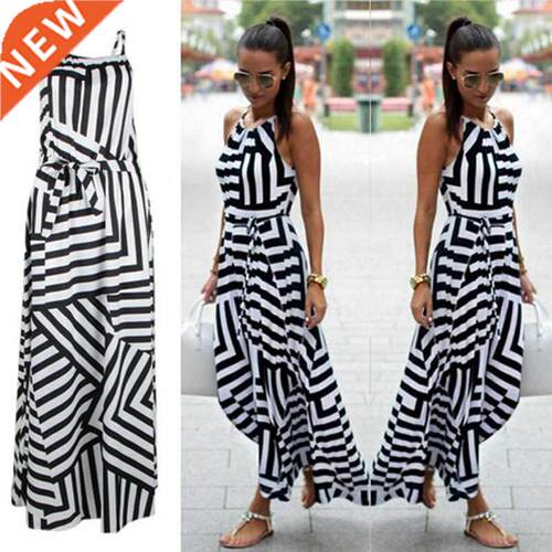 Summer Maxi Long Dress New Fashion Women Sexy Boho Striped S