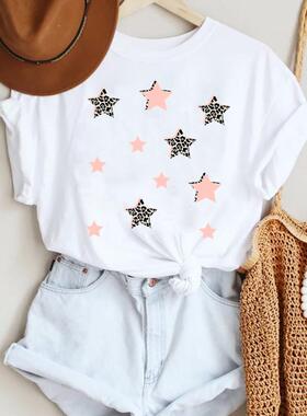 Women Cartoon Leopard Star Love Letter Trend 90s Fashion Sum