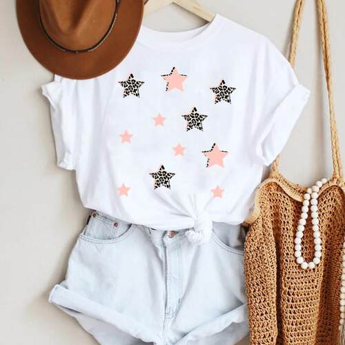 Women Cartoon Leopard Star Love Letter Trend 90s Fashion Sum