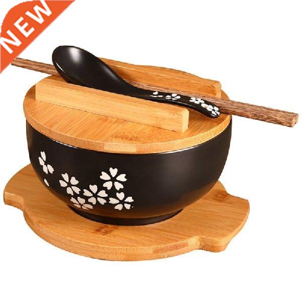 New 1000Ml Ceramic Noodle Bowl Spoon Bowl Mat with Cover
