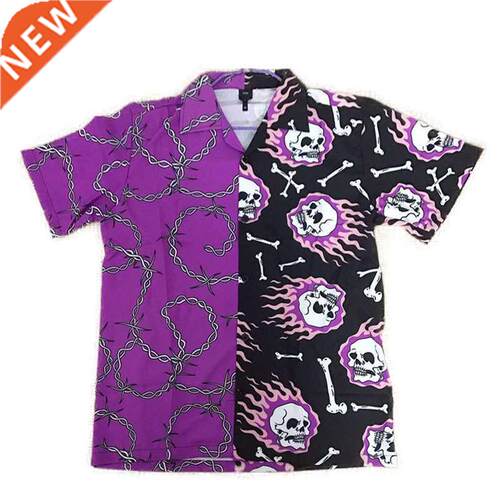Purple Black Patchwork Vintage Shirt New Summer Men Hawaiian