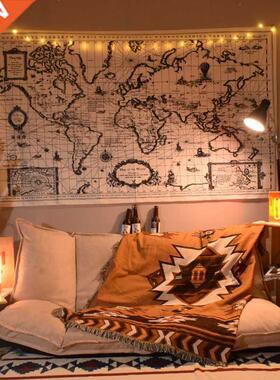 World Map Room Decoration Ins Style Hanging Cloth Black