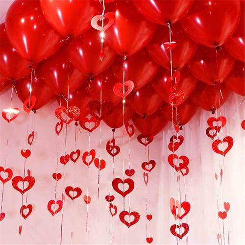 100pcs/lot Red Heart Laser Sequined Rain Balloon Pendant Ro