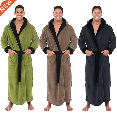 Fashion Men's Long Sleeve Hooded Bathrobe Plush Housecoat Ba
