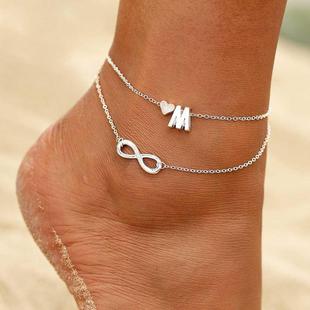 Vintage Silver Heart Anklet Bohemian Letter Ankle Bracelet f