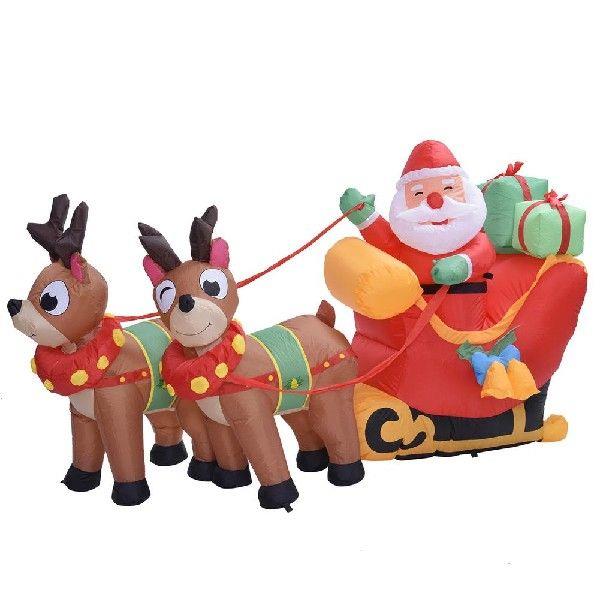 1.8M Christmas Inflatable Santa Reindeer Sleigh Outdoor