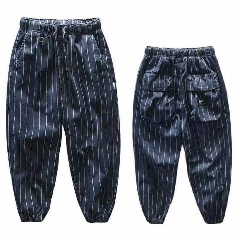 Youth Stripe Elastic Waist Casual pants Pure Cotton Men Stri