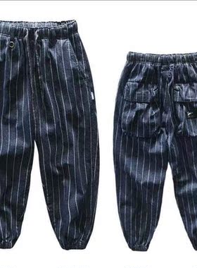 Youth Stripe Elastic Waist Casual pants Pure Cotton Men Stri
