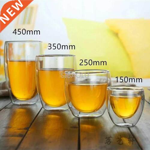 1-6PC Heat Resistant Double Wall Glass Cup Transpent Coffe