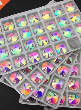 8mm 10mm 12mm 14mm Round Rivoli Glass Sew On Rhinestones Cry