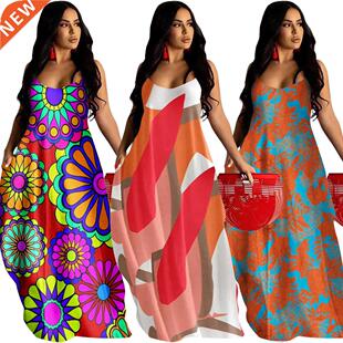 5xl large size fat MM summer printing halter dress大码吊带裙