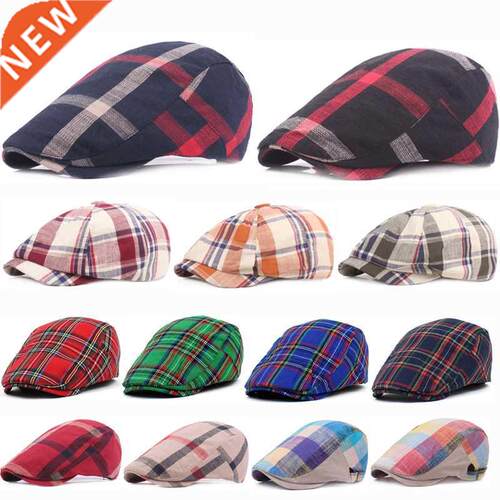 Spring Autumn Hats Adjustable Plaid Beret Hats Men Women Uni