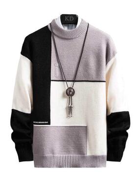 New Mens Cashmere Sweater Autumn Winter Thick Patchwork Long