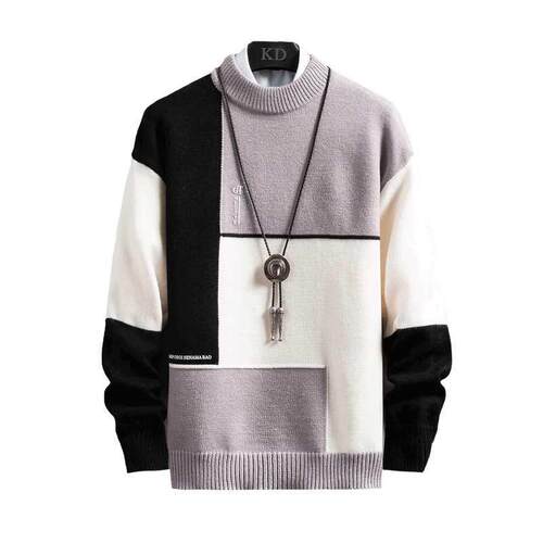 New Mens Cashmere Sweater Autumn Winter Thick Patchwork Long