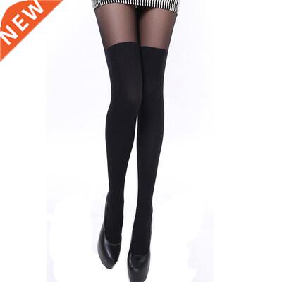 Sexy Women Tights Over Knee Double Stripe Sheer Black Tempta