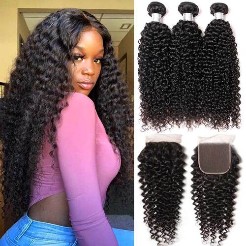 Jaycee Hair Peruvian Kinky Curly Bundles With Closure 3 Bund