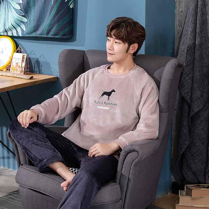 2022 New Style Men's Pajamas Set Autumn Winter Warm Flannel