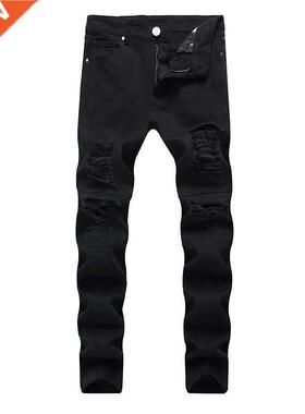 Frayed Men Jeans Trendy micro-elastic Small Straight Young F