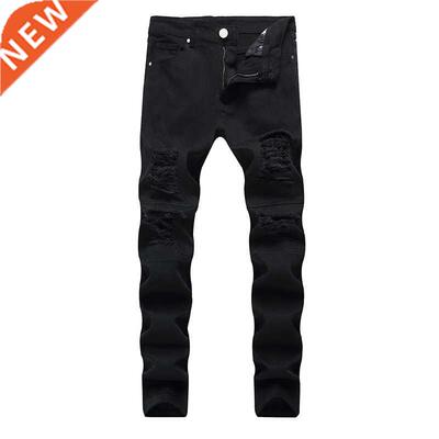 Frayed Men Jeans Trendy micro-elastic Small Straight Young F