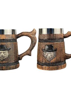 Geran Retro Wood Style Beer ug Large-capacity Stainless St