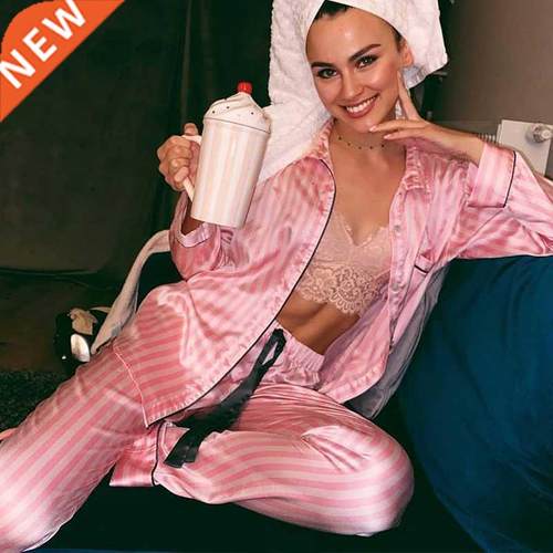 Women's Sexy Stripes Pajamas Autumn and Winter Pajama Se