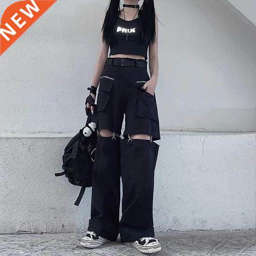Deeptown Gothic Techwear Emo Black Cargo Pants Women Punk Ov