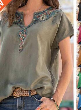 S-5xl Large size summer ethnic style top short sleeve T-shir