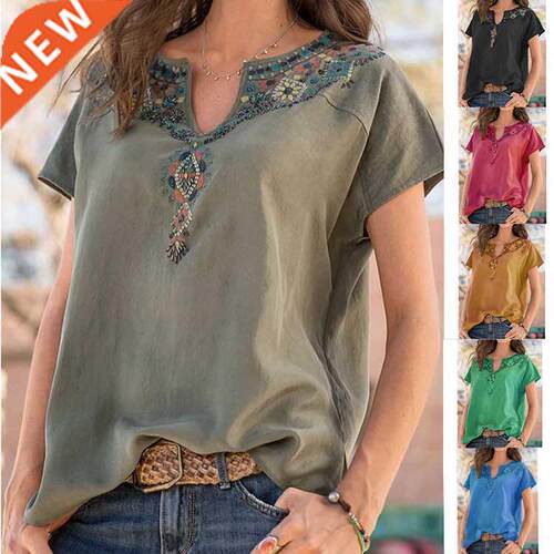 S-5xl Large size summer ethnic style top short sleeve T-shir